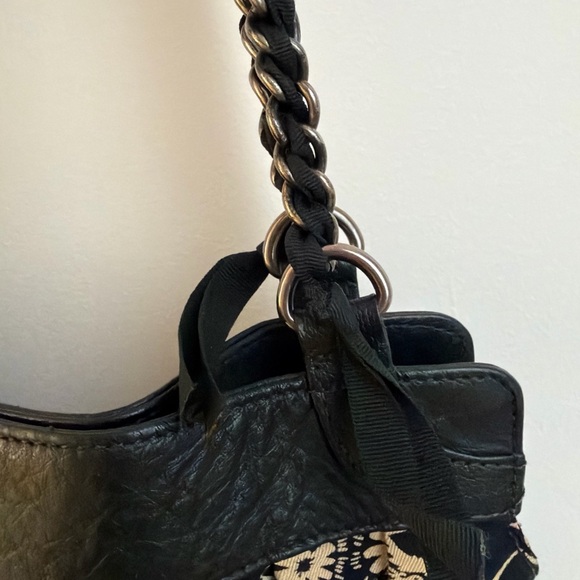 Lucky Penny by Anthropologie Black Cream Canvas Leather Trim Hobo Shoulder Bag - Picture 6 of 9